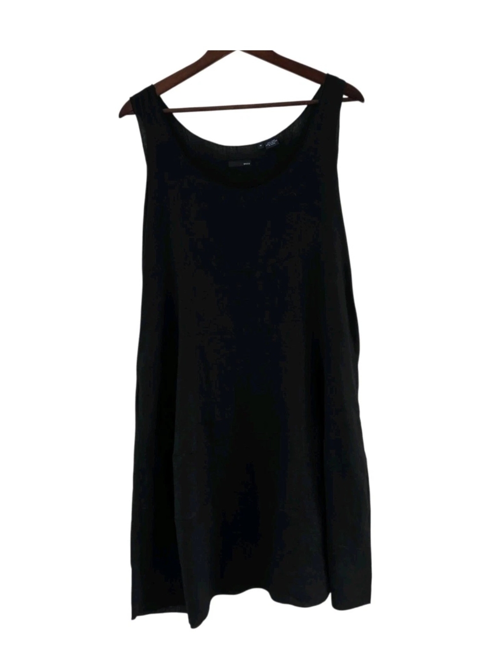 Basco 100% Linen Black Sleeveless Tank Dress Lagenlook Pockets Women Size M